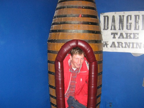 Foster contemplates a plunge over the falls