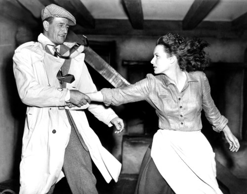 John Wayne and Maureen O'Hara about to lock lips in "The Quiet Man".