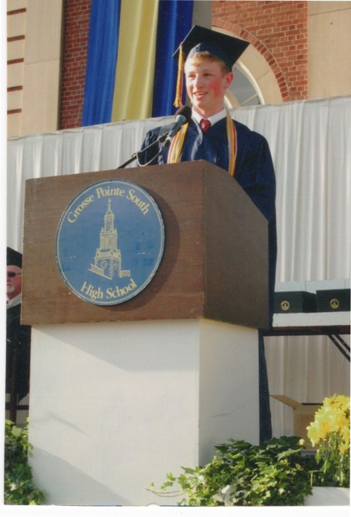 My nephew Foster making a thought-provoking and rousing senior speech at his high school graduation--the exception to the rule.