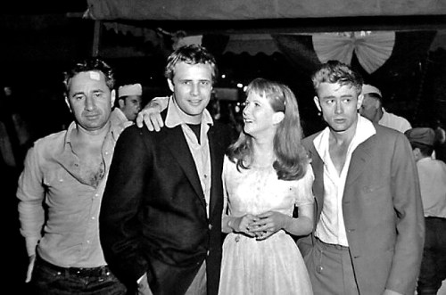 Julie Harris with Elia Kazan, Marlon Brando and James Dean in 1955