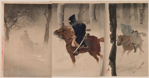 Japanese, "Scouting Party near Niuzhuang on a Snowy Night" 1894