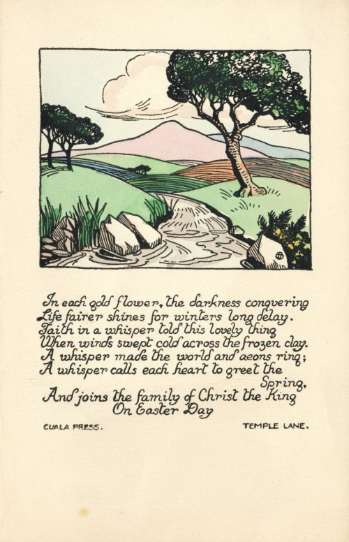 “In Each Gold Flower”, Text by Temple Lane and Illustration by Dorothy Blackham, Box 3, Folder 6, Cuala Press Printed Materials Collection, MS2005-35, John J. Burns Library, Boston College.