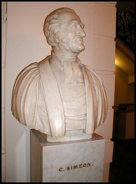 Bust of Simeon just outside the entrance to the Gonville and Caius Library.