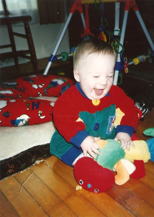 so happy with a squeaky toy