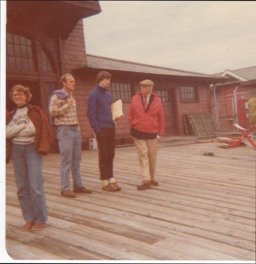 TCM (in red jacket) with U.S. Olympic crew coach at the Newell Boathouse, Head of the Charles 1975